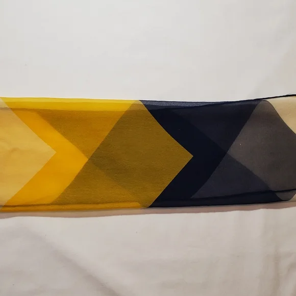 Semi-transparent White Navy and Yellow Chevron Print Vintage Silk Scarf - Picture 3 of 15